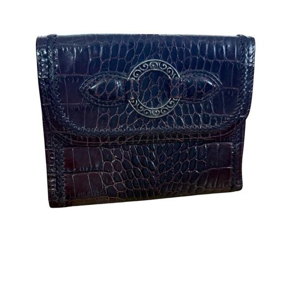 Brighton Womens Brown Croc Print Flap Wallet Bi-Fold Leather Card Holder - Picture 1 of 16